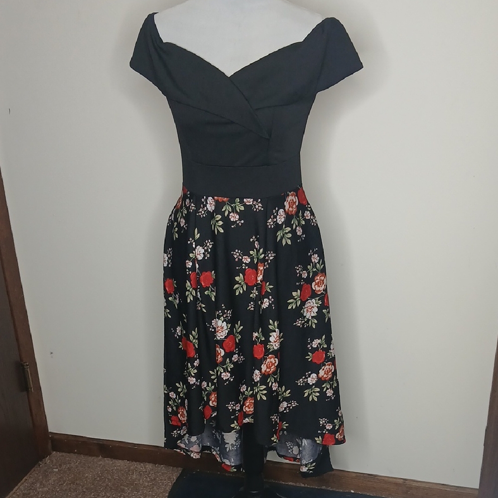 Jasambac Black Floral Off Shoulder High Low Dress Size Medium